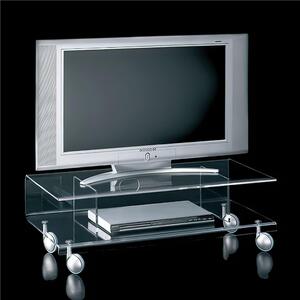Carrello porta tv basso su ruote in Cristallo acrilico 92x41xh30 cm ANDY 6 in metacrilato trasparente Dimensioni 90x41xh 30 cm spessore 8 mm Andy 6 Portata Massima:KG 60