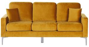 Divano in velluto giallo a 3 posti con sedile imbottito e gambe in metallo con schienale e cuscini Beliani
