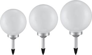Set di 3 luci solari a LED, lampada da esterno, globo, bianco argento