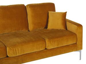 Divano in velluto giallo a 3 posti con sedile imbottito e gambe in metallo con schienale e cuscini Beliani