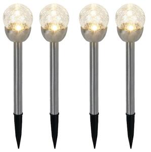 Lampada da esterno a LED, lampada solare, acciaio inossidabile, argento, set da 4, altezza 24,5 cm