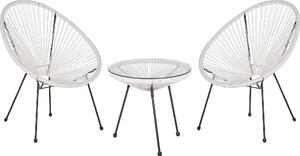 BELIANI Set da bistrot tavolo in rattan artificiale bianco 2 sedie rotonde in vimini 2 posti per balcone terrazza giardino design moderno