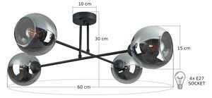 Lampadario a sospensione con supporto rigido VASCO 4xE27/60W/230V nero/fumé nero
