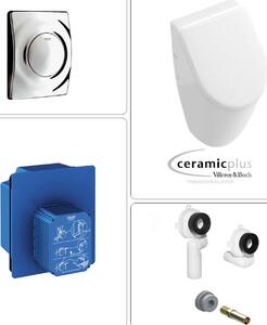 VILLEROY & BOCH Orinatoio Subway con coperchio SoftClose e valvola di scarico a parete GROHE con piastra di risciacquo, cromo