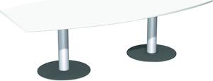 Tavolo da conferenza, LxPxA 2400x800/1200x720 mm, forma a botte, colore del piano bianco, colonna argento, base a piatto antracite