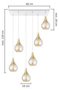 Lampadario a sospensione con filo LACRIMA HONEY 6xE27/60W/230V bianco/oro/fumé beige