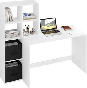 WOLTU Scrivania con ripiano, spazio di archiviazione, in legno, 140,5x134x50 cm, bianco