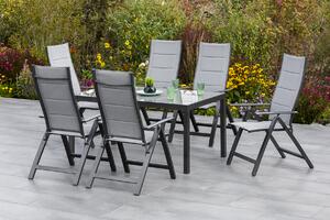 Set di mobili da giardino Merxx "Florenz" da 7 pezzi con tavolo 150 x 90 cm - Struttura in alluminio color grafite con rivestimento in tessuto grigio