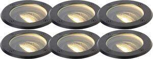 Set da 6 faretti da esterno da incasso a pavimento, neri, orientabili, IP65, Delux