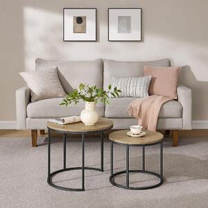 Set di 2 tavolini rotondi Tavolino Loft Design 2 in 1 Incastro Superficie antigraffio, soggiorno | Larghezza 53 cm e 43 cm Rovere Sonoma con gambe nere