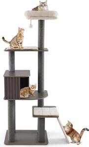 Tiragraffi COSTWAY grande 171 cm, albero per gatti con piattaforme, grotta per gatti, tiragraffi in sisal, palla e tappetini rimovibili, tiragraffi per gatti grigio