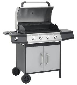 Griglia a gas BBQ a gas 4+1 bruciatori nero e argento acciaio e acciaio inox