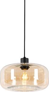 QAZQA - Lampada a sospensione Art Déco I Lampada a sospensione I Lampada a sospensione nera con vetro marrone - Bizle I Soggiorno I Camera da letto - Rotonda - LED adatto E27