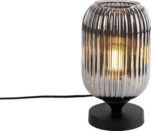 QAZQA - Lampada da tavolo Art Déco nera con vetro fumé - Banci I Soggiorno I Camera da letto - Rotonda - LED adatto E27
