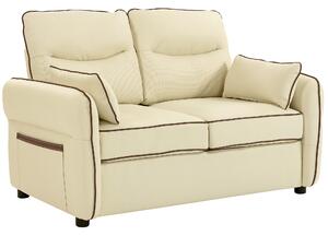 Divano 2 Posti 136x81x90 cm con Imbottitura Spessa Tasca Laterale e 2 Cuscini in Finta Pelle Beige