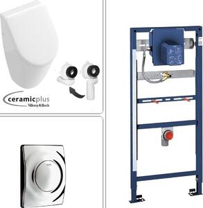 Orinatoio VILLEROY & BOCH SUBWAY con rivestimento CeramicPlus + coperchio SoftClose e telaio da incasso GROHE + piastra di risciacquo, cromo