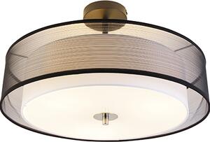 QAZQA - Lampada da soffitto moderna | Lampada da soffitto | Lampada | Lampada bianco e nero 50 cm a 3 luci - Modello a tamburo con paralume Duo | Soggiorno | Camera da letto - Tessuto rotondo - Compatibile con LED E27