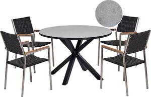 BELIANI Set da pranzo da giardino grigio e nero alluminio acciaio inox vetro Vetroceramica tavolo 4 sedie rattan artificiale arredo esterno moderno