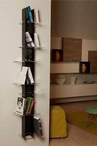 Libreria da Parete verticale Fissaggio a parete ELIB 39x23xh 170 cm con struttura in metallo verniciato NERO ripiani in metacrilato trasparente