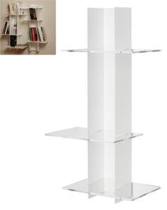Libreria da Parete verticale Fissaggio a parete ELIB 39x23xh 70 cm con struttura in metallo verniciato bianco ripiani in metacrilato trasparente