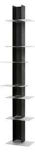 Libreria da Parete verticale Fissaggio a parete ELIB 39x23xh 170 cm con struttura in metallo verniciato NERO ripiani in metacrilato bianco satinato