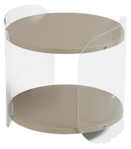 Tavolinetto , comodino in metacrilato Trasparente ALVIN 41x41xh39 cm con ripiano in legno nobilitato particolari in acciaio Grigio cera
