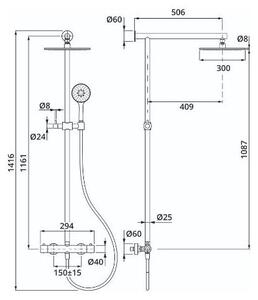 Herzbach LIVING SPA Colonna doccia RB 300 mm rotonda con soffione multiplo in acciaio inossidabile