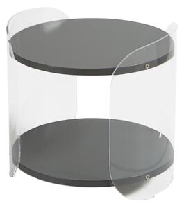 Tavolinetto , comodino in metacrilato Trasparente ALVIN 41x41xh99 cm con ripiano in legno nobilitato particolari in acciaio Grigio pietra