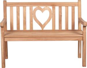 Panchina da giardino deVries "WOODIE" in legno di teak con incisione a forma di cuore sullo schienale 120x60x89 cm