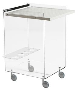 Carrello Cucina Portavivande in Metacrilato Trasparente 63x50xh80 cm AMBROGIO ruote anti graffio con ripiani in legno di acero, Bianco Premium