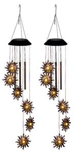 2 campanelli eolici solari a LED, lampada a sospensione, sole, bacchette sonore, H 75 cm
