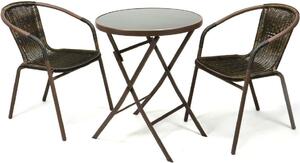 Set di mobili da giardino VCM 3 pezzi | set da giardino | poly rattan | marrone scuro | set bistrot con tavolo in vetro | set da giardino