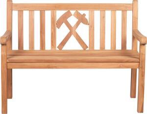 Panchina da giardino deVries WOODIE Glück auf in legno di teak Panchina da miniera 120 x 60 x 89 cm