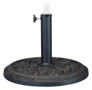 Supporto per ombrellone Relaxdays, design a rose, per aste da 35 / 38 / 48 mm, resistente al vento, stabile, resina sintetica, nero-oro