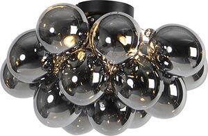QAZQA - Lampada da soffitto di design I Lampada da soffitto I Lampada I Lampada nera con vetro fumé a 4 luci - Uvas I Soggiorno I Camera da letto - Sfera I Sferica - Adatta a LED G9
