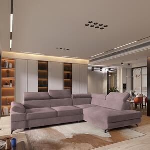 Divano angolare FAVIEN R-S di Masseno con funzione letto a L, divano con box letto, divano da soggiorno, divano, divano letto, set di divani - viola, MONOLITH 62