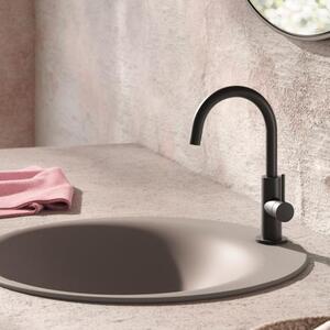 Herzbach DEEP BLACK Miscelatore monocomando per lavabo Slim M-Size con maniglia laterale, senza scarico, nero opaco