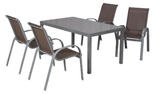 Set di mobili da giardino Merxx Amalfi taupe 5 pezzi, 4 poltrone impilabili, 1 tavolo 150 x 90 cm - alluminio/tessuto