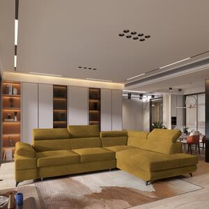 Divano angolare FAVIEN R-S di Masseno con funzione letto a L, divano con box letto, divano da soggiorno, divano, divano letto, set di divani - giallo, MONOLITH 48