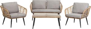 BELIANI Set di mobili da giardino in rattan naturale struttura in acciaio cuscini grigio chiaro 4 posti terrazzo esterno moderno
