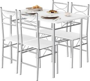 WOLTU Tavolo da pranzo con 4 sedie, set da pranzo per 4 persone, con struttura in metallo, MDF, bianco