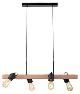 Lampada a sospensione, legno, nero, 4 fiamme, L 80 cm