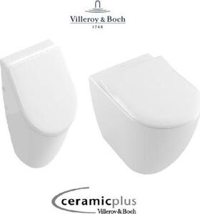 Villeroy & Boch Orinatoio Subway con WC sospeso 2.0 senza bordo CeramicPlus e sedile SoftClose Slim a sgancio rapido, bianco alpino