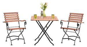 Set di mobili da giardino Merxx Schlossgarten 3 pezzi, 2 poltrone pieghevoli, tavolo pieghevole 75 x 75 cm - acciaio piatto con eucalipto