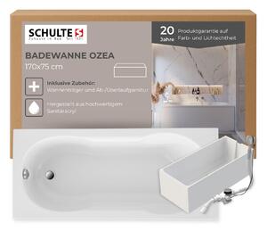 Vasca da bagno Schulte 170x75 cm, in acrilico, set completo con supporto per vasca in schiuma rigida e set di scarico e troppopieno, modello: Ozea, colore: bianco lucido