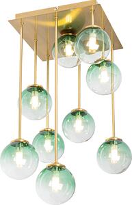 QAZQA - Lampada da soffitto Art Deco oro I ottone con vetro verde 9 luci - Atene I soggiorno I camera da letto - acciaio quadrato - LED adatto G9
