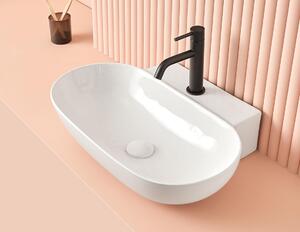 Lavabo PISA 56 cm x 40 cm x 12,5h, con valvola a stelo "ClickClack", bianco