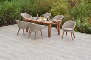 Set di mobili da giardino Merxx "Arrone" da 7 pezzi con tavolo allungabile a doppia estensione 180/220/260 x 100 cm, cuscini inclusi - struttura in alluminio con intreccio in plastica color naturale e legno di acacia