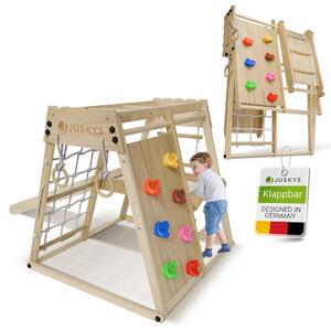 Mini struttura di arrampicata per bambini Juskys - scivolo, parete di arrampicata e anelli ginnici - natura