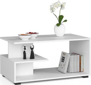 Tavolino bianco con vano portaoggetti, 90 x 50 x 45 cm (LxPxA), design moderno, legno resistente